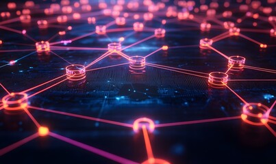 An artistic representation of a network with glowing nodes and energy lines connecting them