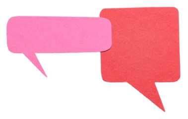 Pink red blank cut out cardboard paper speech bubbles with rough edges and copy space for text on transparent png background design element