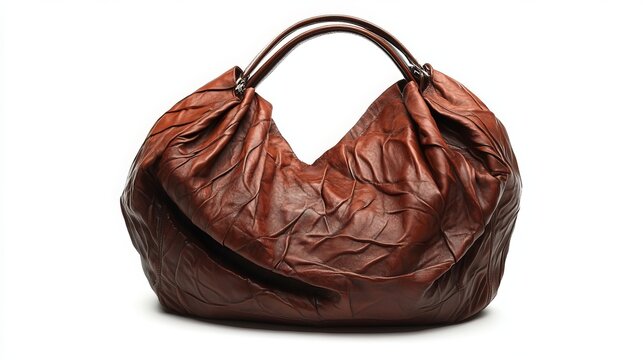 Rich mocha-hued handbag, featuring a crinkled leather texture and a sleek brown finish. 