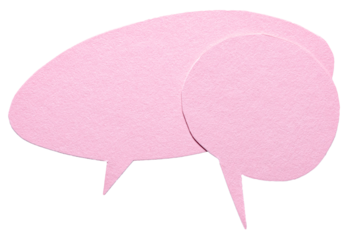 Pink blank cut out cardboard paper speech bubbles with rough edges and copy space for text on transparent png background design element