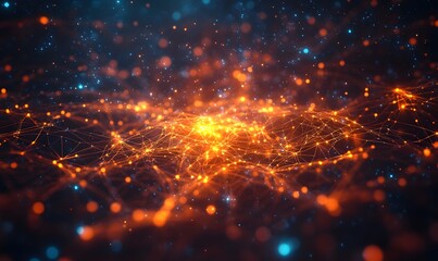 Obraz premium An abstract graphic of a digital network with bright, glowing nodes and intricate connections