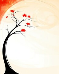 Elegant Red Blossom Tree Silhouette on Soft Background
