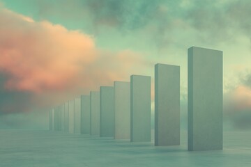rows of monoliths under dramatic clouds