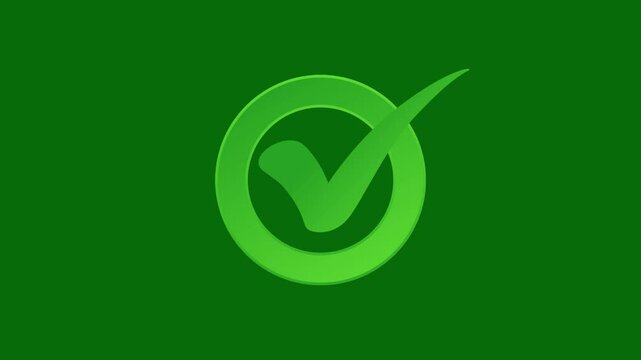 Green right tik check mark icon animation on green screen background 4K.