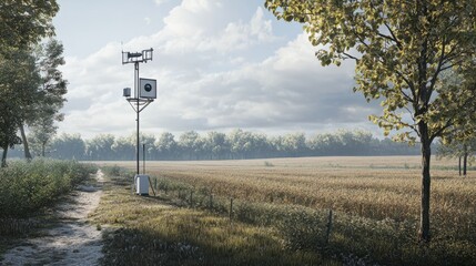 Remote sensors placed throughout a field, connected to a central computer system.