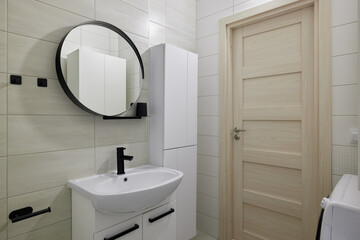 Modern bathroom design with stylish fixtures and neutral tones that enhance the aesthetic