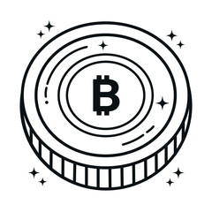 Bitcoin coin icon in linear style on white background. Vector flat illustration