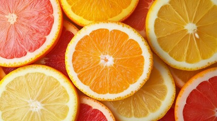 A vibrant arrangement of citrus fruit slices showcasing their colorful and fresh appeal.
