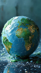 Crying soggy planet earth globe, polluted environment, environmental world earth day awareness,...