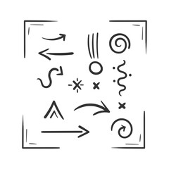 Ancient arrows set. Hand drawn vector illustration. Sketch style drawing.