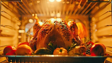The aroma of roasted herbs and spices fills the air as this turkey cooks to perfection