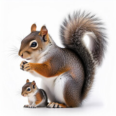 Obraz premium Generated imageécureuil, maman, bébé, animal, rongeur, mammifère, joli, faune, rouge, nature, animal, queue, sauvage, fourrure, mangeant, noix, arbre, gris, parc, brun, poilu, arachide, petit, isolé, 