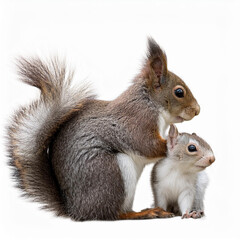 Obraz premium Generated imageécureuil, maman, bébé, animal, rongeur, mammifère, joli, faune, rouge, nature, animal, queue, sauvage, fourrure, mangeant, noix, arbre, gris, parc, brun, poilu, arachide, petit, isolé, 