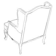 Armchair for the living room hand-painted in different sizes and types, Elegant baroque and classical designs. Vector Illustration 