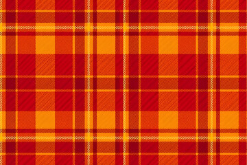 Seamless plaid pattern in vibrant autumn colors of red, orange, and yellow, ideal for seasonal designs and cozy textiles