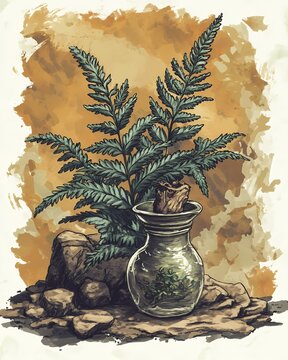 a silverleaf fern that when brewed creates an energy potion, dnd field jornal sketch art