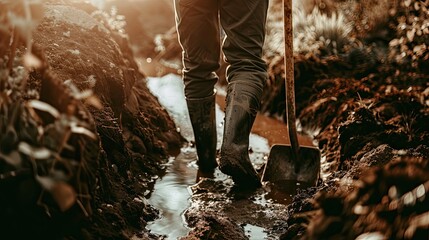 The worker digs into the soil with purpose, each scoop of earth representing progress and dedication to creating a vibrant landscape for all to enjoy.