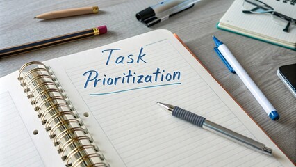 Naklejka premium Task Prioritization Notebook with Pens, Smartphone, and Checklists V1