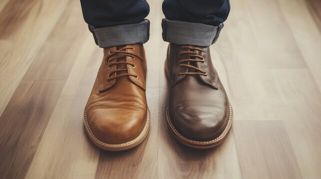 Work Life Balance Concept. Low Section of a Man Standing with Half of Working Shoes and Casual Traveling Shoes