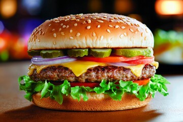 Juicy burger with fresh toppings waiting to be savored in a cozy diner setting