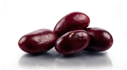 Obraz premium Red Kidney Beans: A close-up shot of four plump, red kidney beans arranged in a pyramid shape, showcasing their smooth, glossy texture and vibrant color. Perfect for illustrating healthy eating.