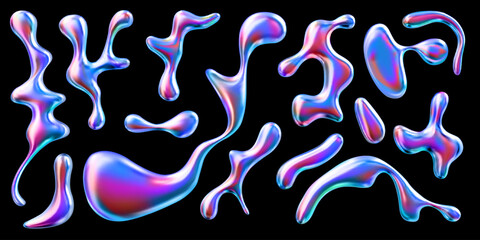 Vector set of smooth shapes with futuristic design and chrome elements on a black background