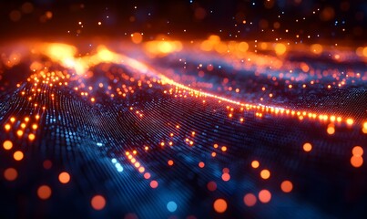 Fototapeta premium a digital network with luminous nodes and beams of light connecting them