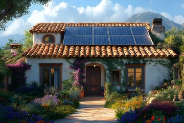 Fototapeta premium Solar panels enhance charm of a home