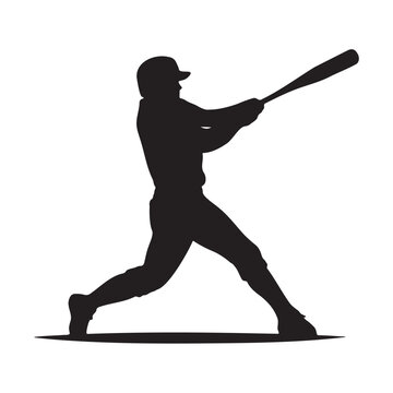 Male baseball player hitting silhouette vector illustration