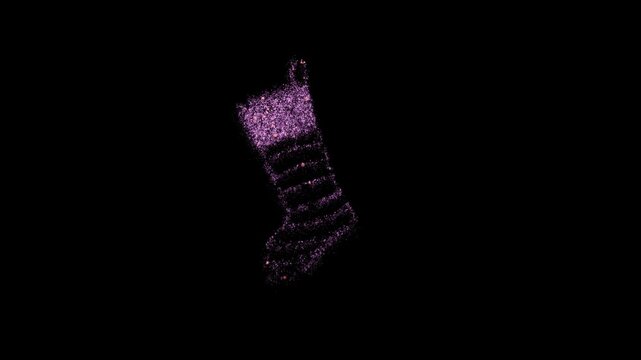 Lights form a decorative magenta Christmas sock on black background