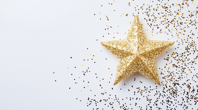 Bright gold star with subtle sparkles on a minimalist white canvas representing success recognition and a sense of accomplishment