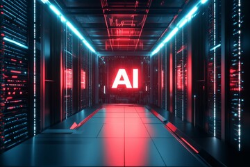 Fototapeta premium Tech AI concept controlling technological tools and intelligent robots. Development of an artificial code of ethics chips artificial intelligence science concept