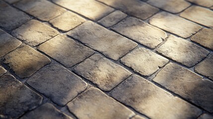 Fototapeta premium Textured cobblestone path with soft lighting and natural tones.