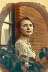 Vintage Photo Postcard of a Pretty Young Woman, Retro Style with Timeless Elegance and Nostalgic Charm