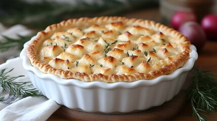 Delicious Creamy Goat Cheese Tart Baked In White Dish