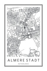 Poster print road map of the Dutch town of ALMERE STADT