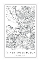 Printable downtown road map poster of the Dutch city of 'S-HERTOGENBOSCH on solid white background with city name
