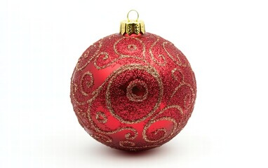 close up red Christmas ball isolated on white background