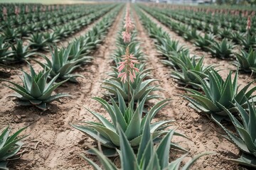 A photo of a plantation field of aloe vera plants