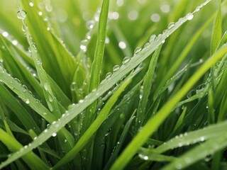 Naklejka premium close up of fresh green grass with morning dew.