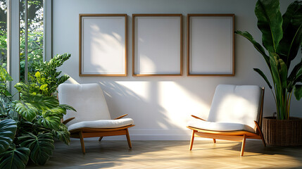 Scandinavian home living room with sofa, round coffee table, and paneling