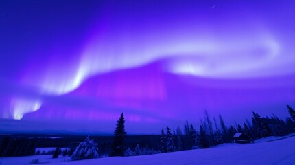 Northern lights in white and purple colors seen at night over the snow © fotonaturali