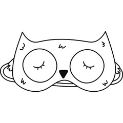 Cute black and white sleeping mask in the shape of owl head. Funny childish animal eye mask with bird. Hand drawn vector bedtime accessory to prevent insomnia, Doodle isolated on white background