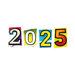 Colorful Bold Numbers 2025 New Year Typography On Transparent Background
