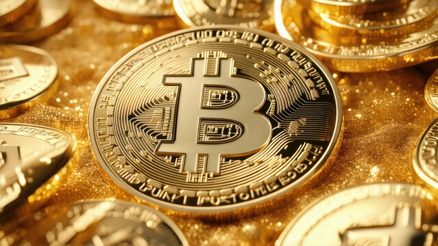 Bitcoin in einem goldenen Setting
