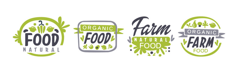 Natural Organic Food Label and Badge Vector Set