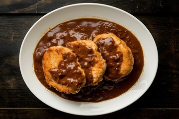 A photo of a plate with chicken cutlets stewed in gravy