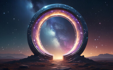 A shimmering portal shaped like a galaxy