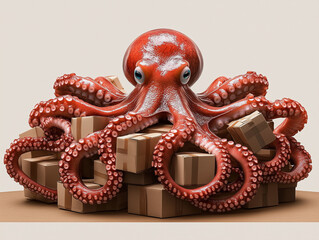 Obraz premium Octopus Parcel Delivery in Vibrant Underwater City