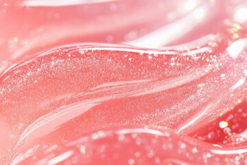 Fototapeta premium Photo of Fresh lip gloss smear of bright pink color. Background texture for backdrops or mapping